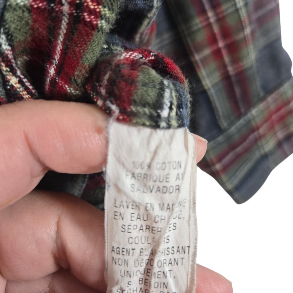 L.L.Bean Scotch Plaid Flannel Shirt Mens Medium Tall MT Gray Burgundy Plaid - Picture 4 of 7
